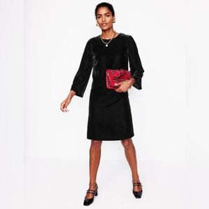 Boden Velvet Black Sheath Dress 6R | Elegant Bell Sleeves Cocktail Party
